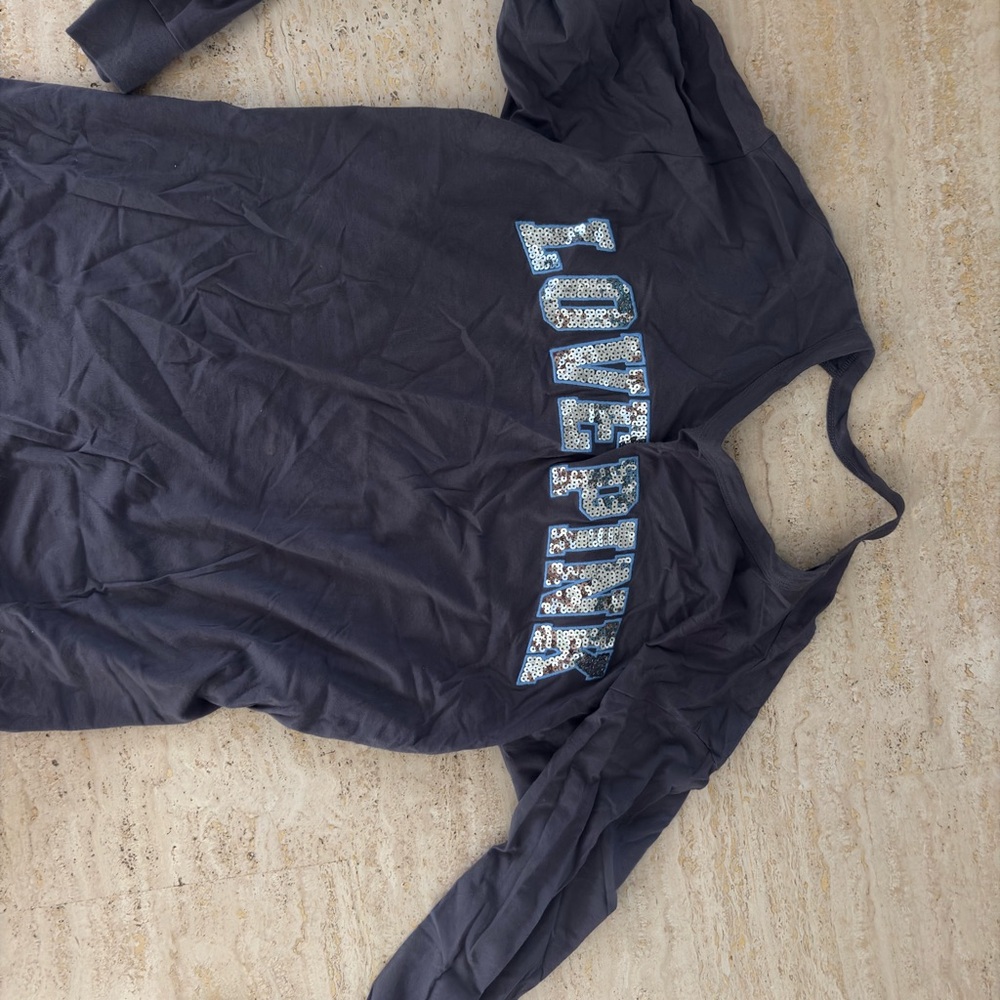 Y2K Victoria Secret Pink Long Sleeve Shirt with Sequin Lettering with open back
